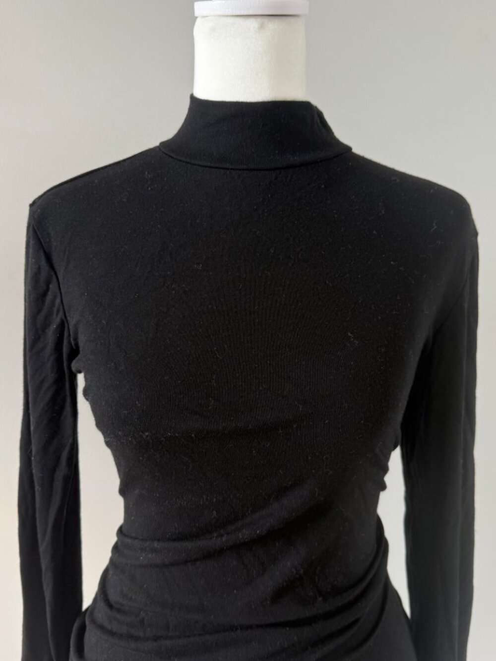 Black Cotton Turtleneck Blouse